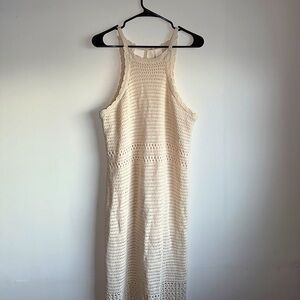 Vintage-Inspired Y2K Cream Boho Crochet Midi Dress